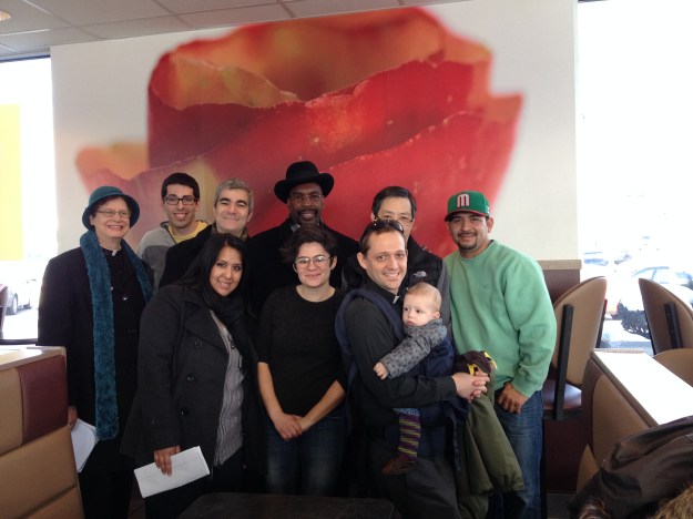 131218 Clergy and Rivers Casino Workers before Clergy Casino Delegation